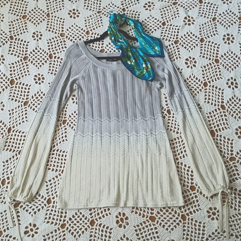 White House Black Market Metallic Thread Tie Sleeve Knit Top